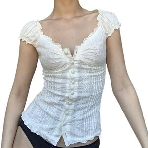 Summer peasant blouse cap sleeves white button down